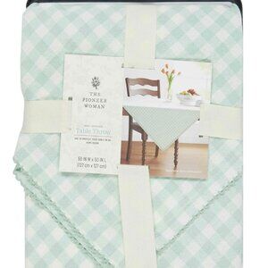 Pioneer Woman Fabric Table Throw Green Gingham 50"W x 50"L 100% Cotton New